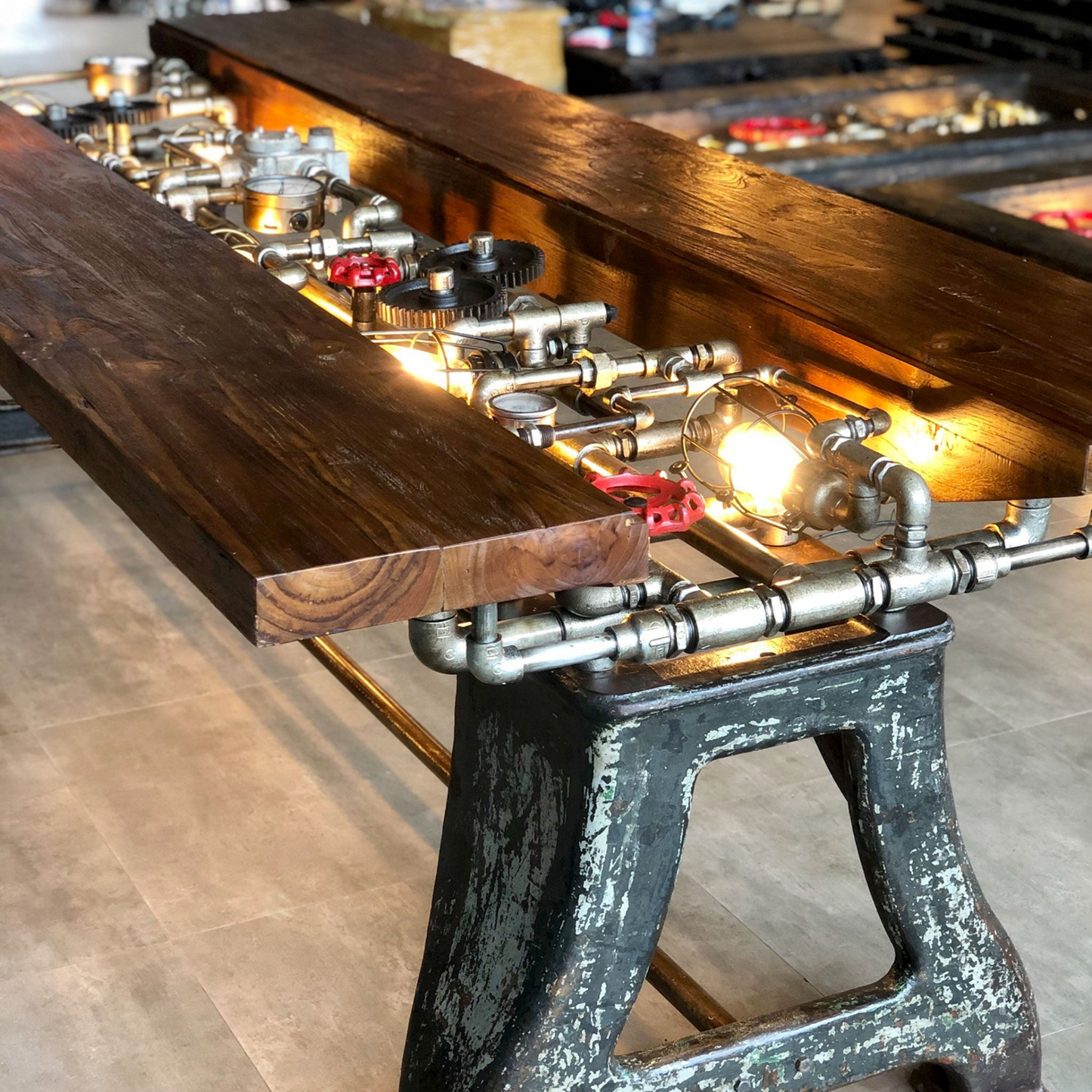Unique Handmade Steam Punk Dining Table - Industrial Charm | Golden Pigs