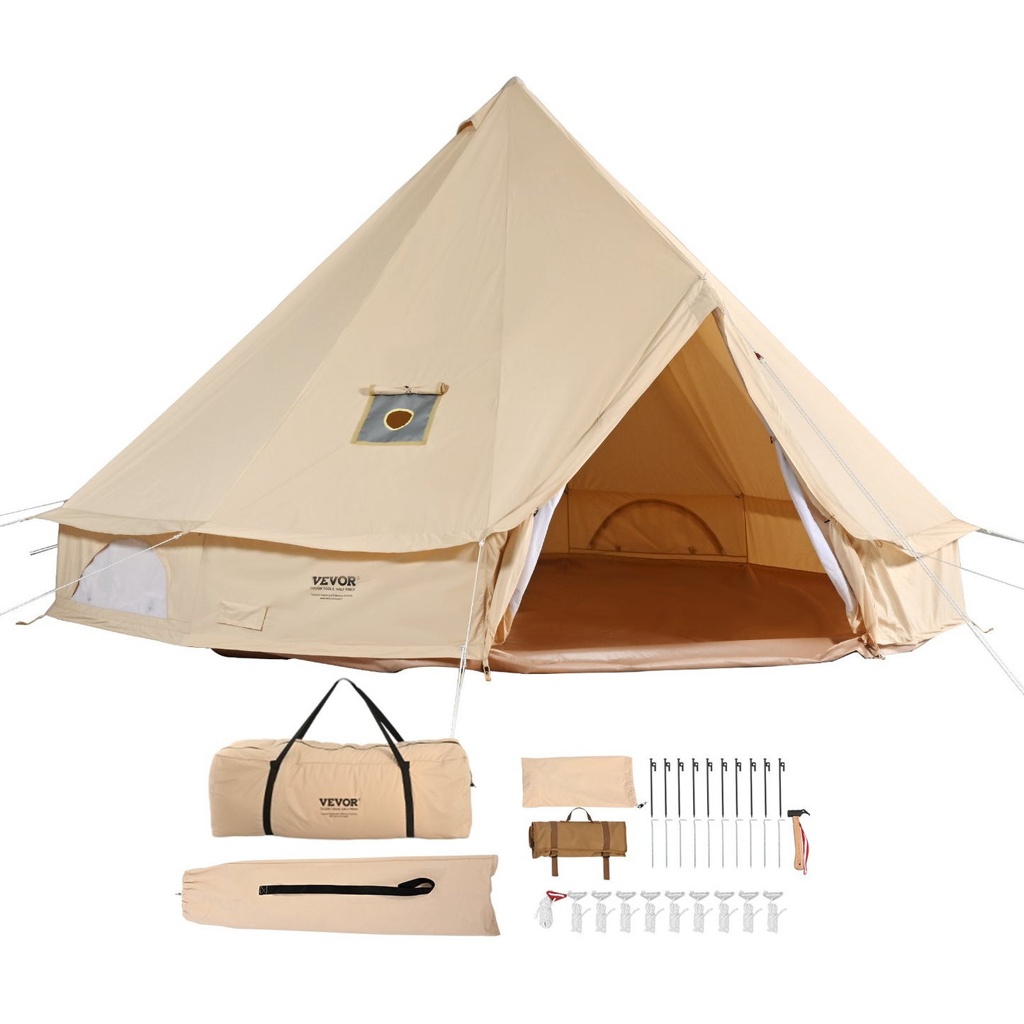 VEVOR Canvas Bell Tent, 4 Seasons 3m Yurt Tent with Stove Jack