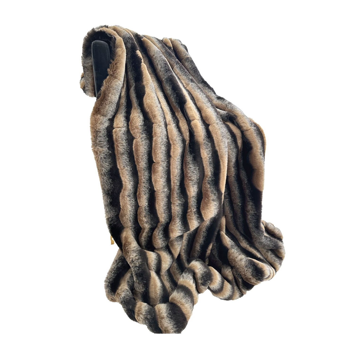 Taupe and Black Wild Wolf Plush Handmade Luxury Faux Fur Throw - Designer Decorative Blanket