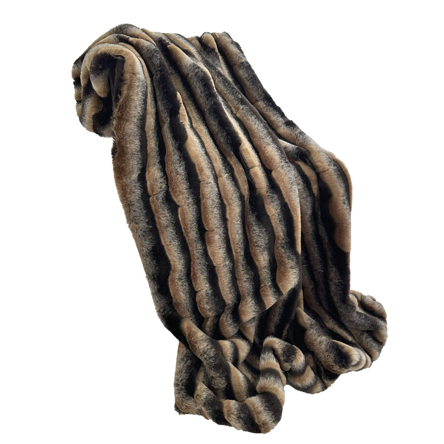 Taupe and Black Wild Wolf Plush Handmade Luxury Faux Fur Throw - Designer Decorative Blanket