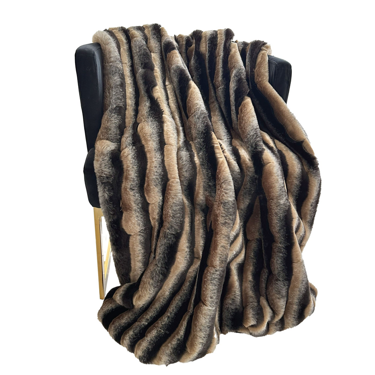 Taupe and Black Wild Wolf Plush Handmade Luxury Faux Fur Throw - Designer Decorative Blanket