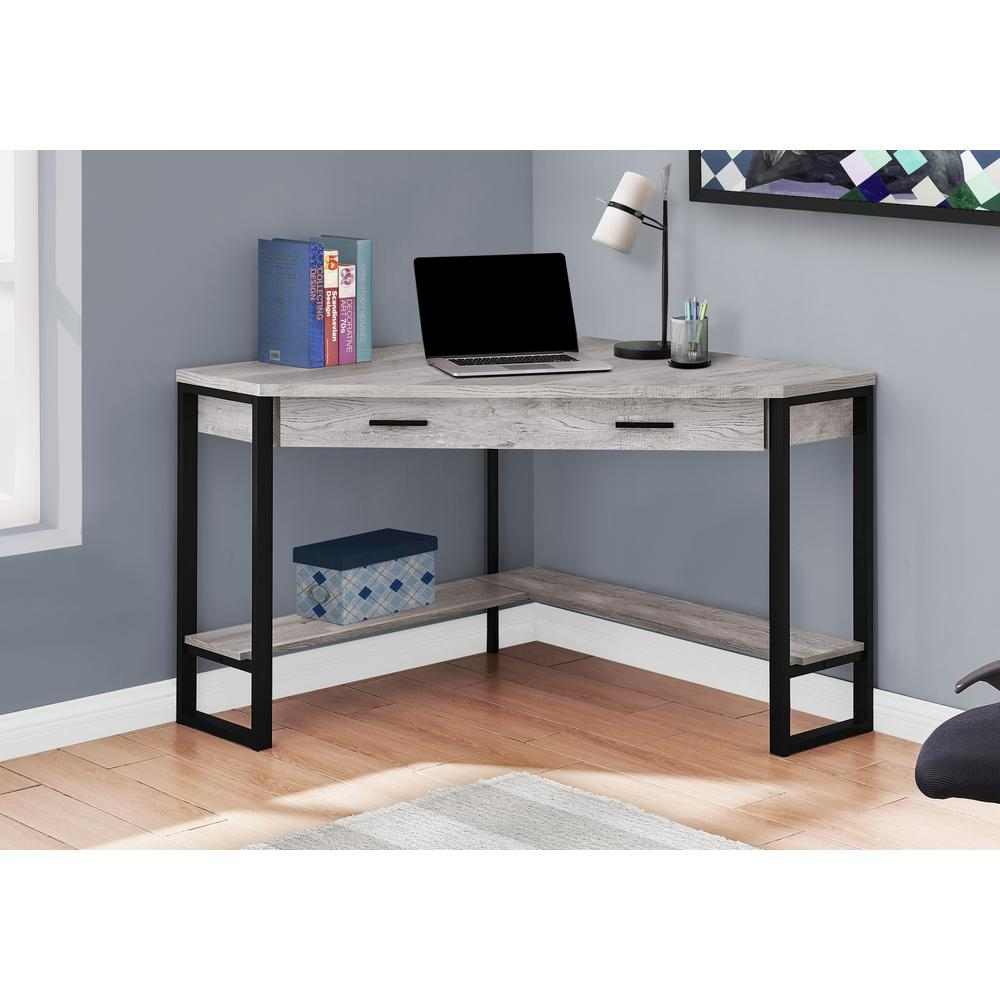 Modern Grey Reclaimed Wood-Look Corner Computer Desk with Storage Drawers