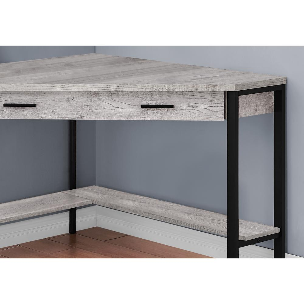 Modern Grey Reclaimed Wood-Look Corner Computer Desk with Storage Drawers