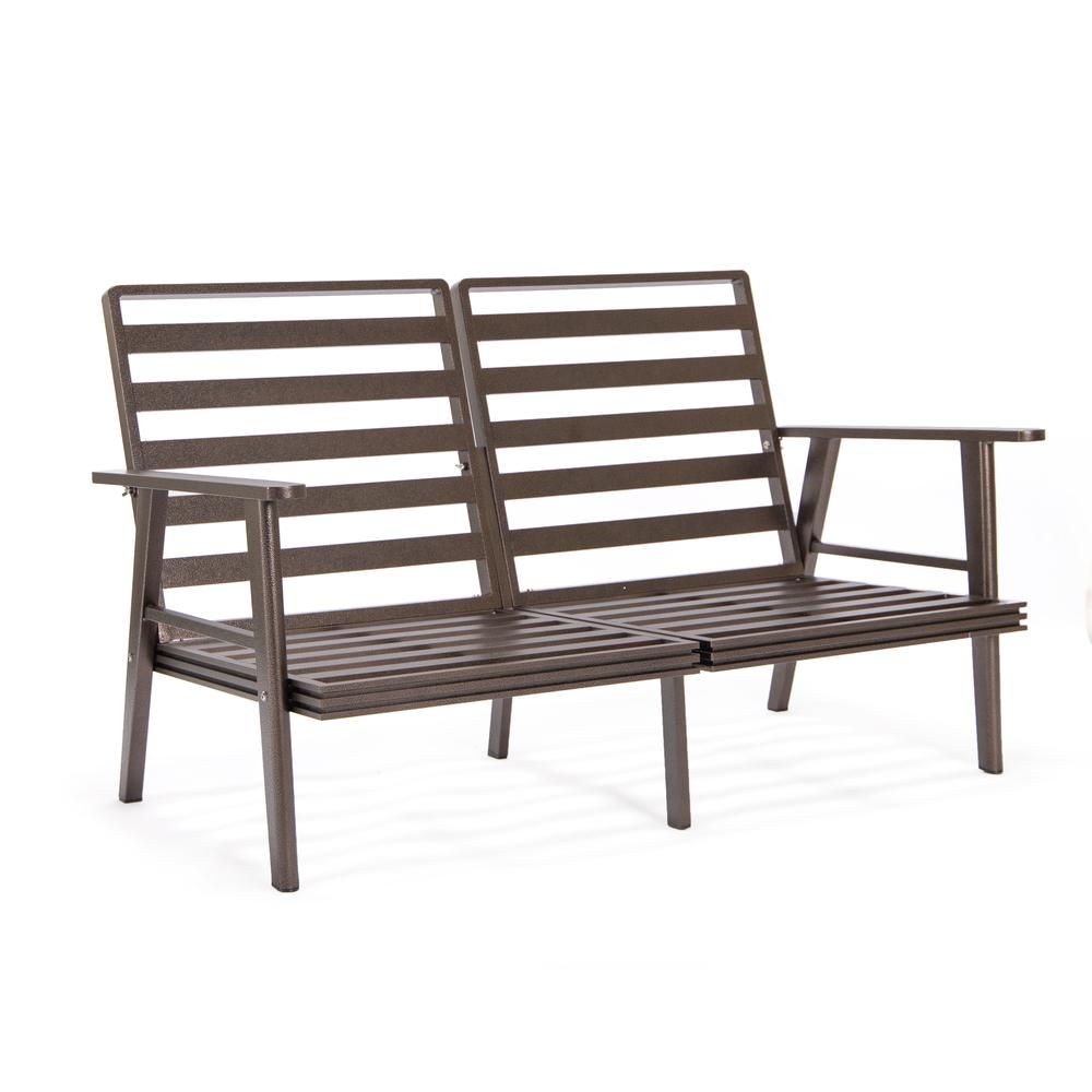 Walbrooke Outdoor Aluminum Loveseat with Brown Frame | Weather Resistant, Comfortable Cushions, Easy Assembly