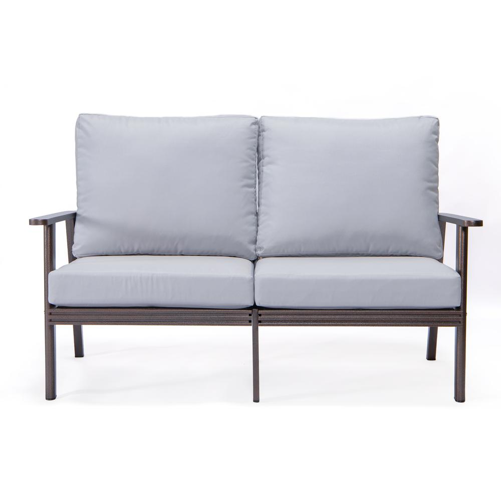 Walbrooke Outdoor Aluminum Loveseat with Brown Frame - Weather-Resistant and Comfortable