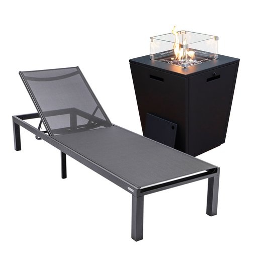 Black Aluminum Outdoor Patio Chaise Lounge Chair