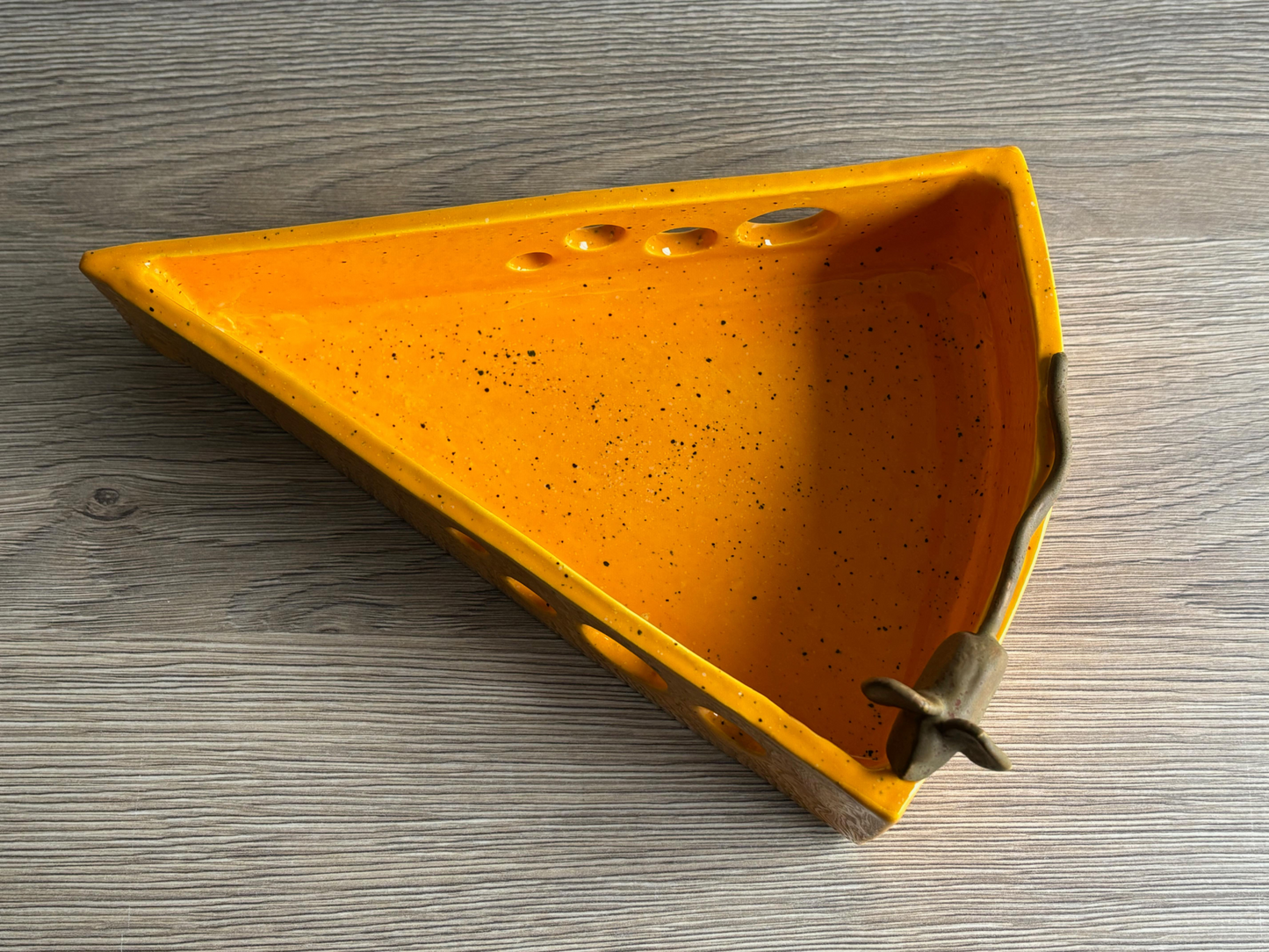 Handmade Cheese and Cracker Dish - Unique Style, Yellow Glaze, 10 Inches x 4 Inches