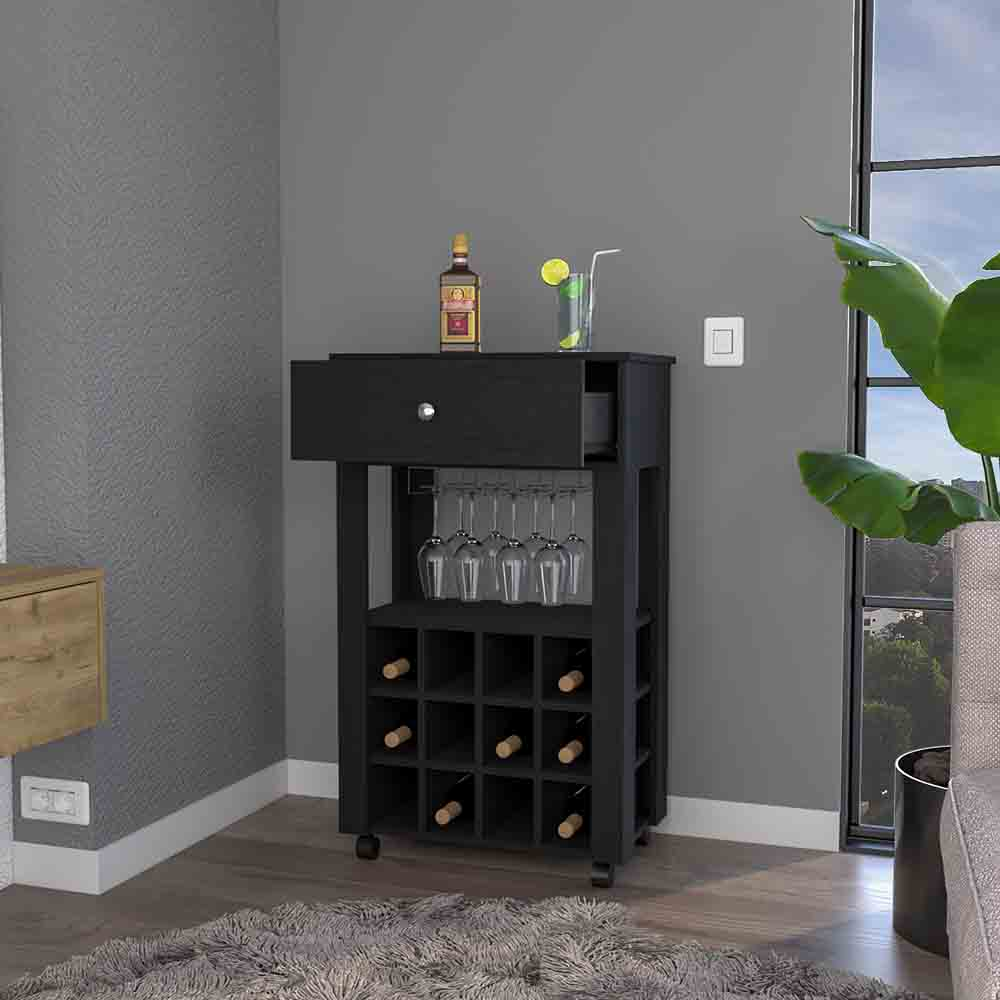 Bar Cart Bayamon - Contemporary Wine Storage with Twelve Wine Cubbies