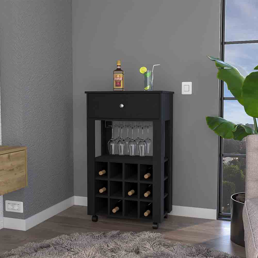 Bar Cart Bayamon - Contemporary Wine Storage with Twelve Wine Cubbies