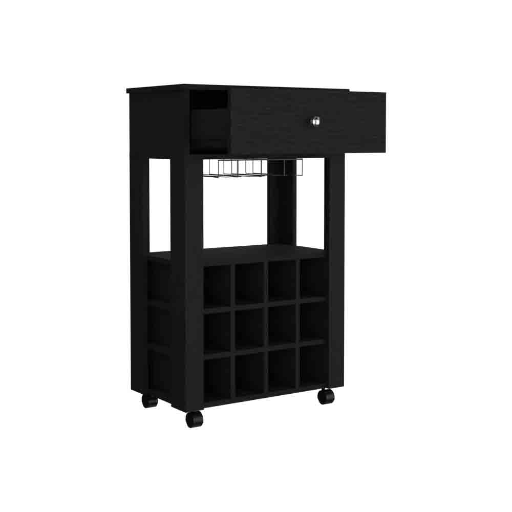 Bar Cart Bayamon - Contemporary Wine Storage with Twelve Wine Cubbies