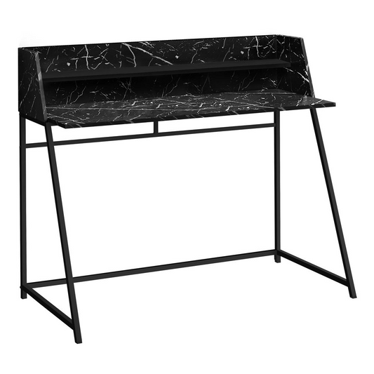 Computer Desk with Storage Shelves - Black Marble-Look Finish