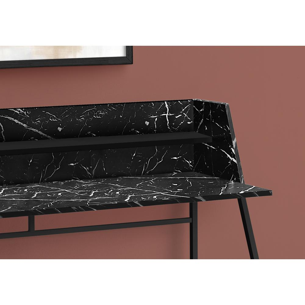 Computer Desk with Storage Shelves - Black Marble-Look Finish