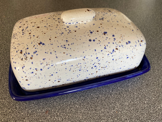 Handmade Pottery Butter Dish with Lid - Beautifully Glazed - Microwave and Dishwasher Safe