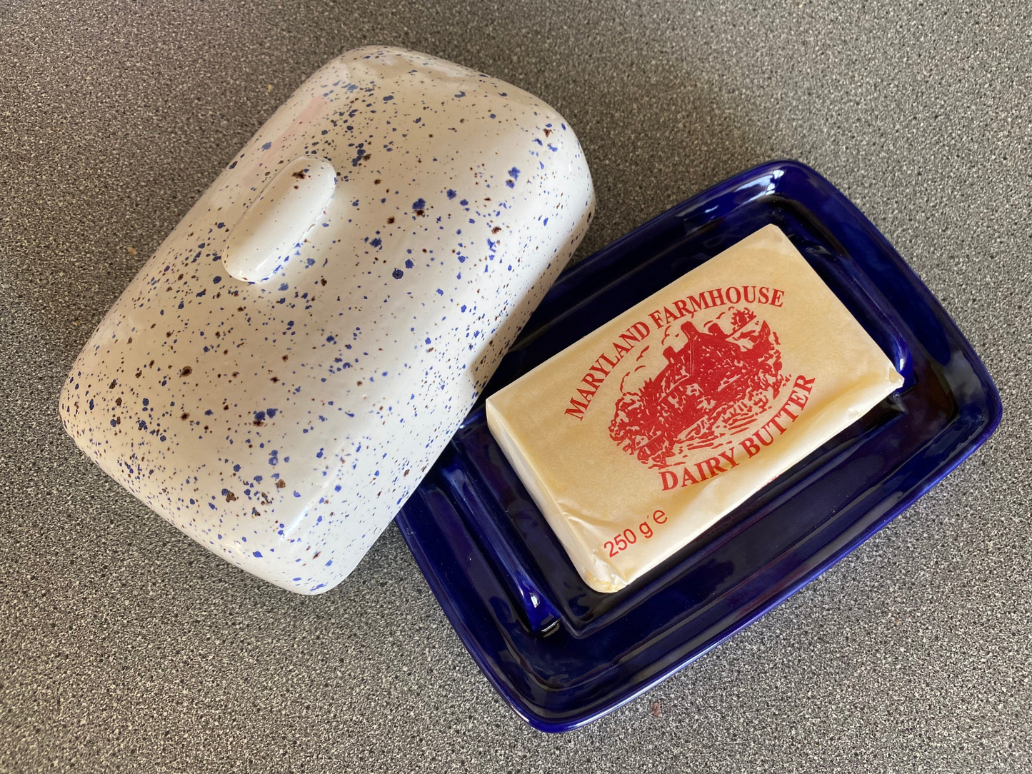 Handmade Pottery Butter Dish with Lid - Beautifully Glazed - Microwave and Dishwasher Safe