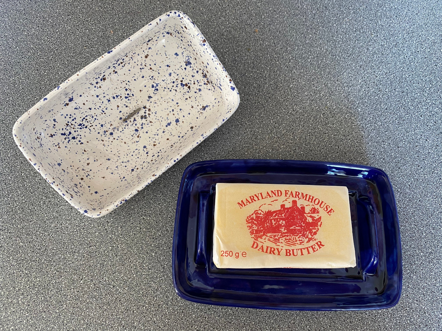 Handmade Pottery Butter Dish with Lid - Beautifully Glazed - Microwave and Dishwasher Safe