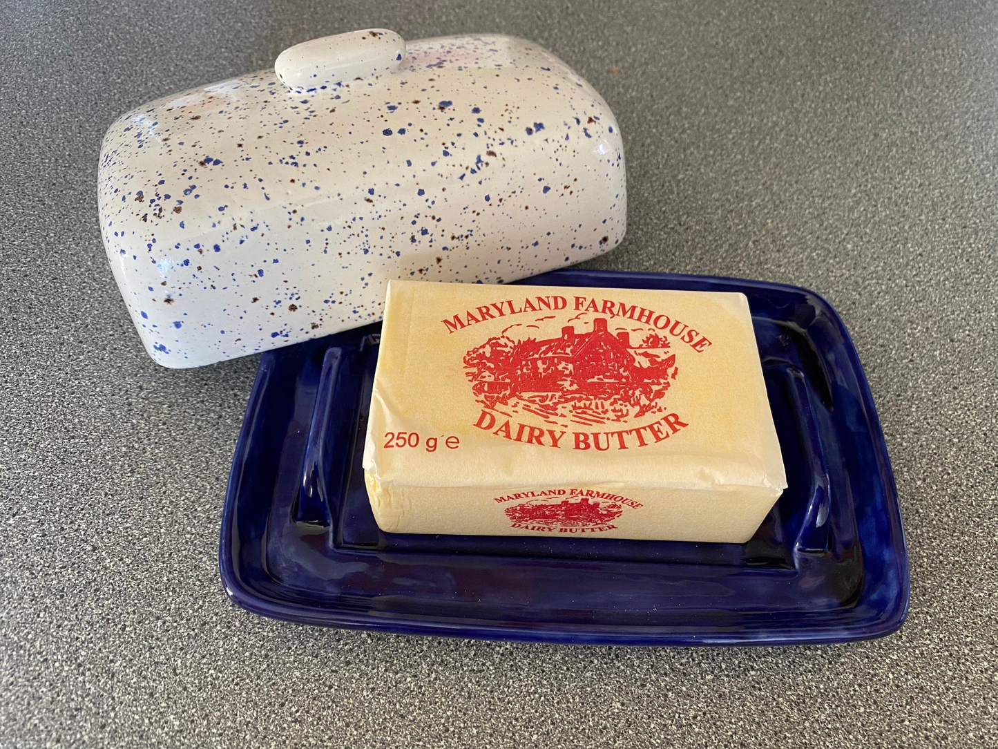 Handmade Pottery Butter Dish with Lid - Beautifully Glazed - Microwave and Dishwasher Safe