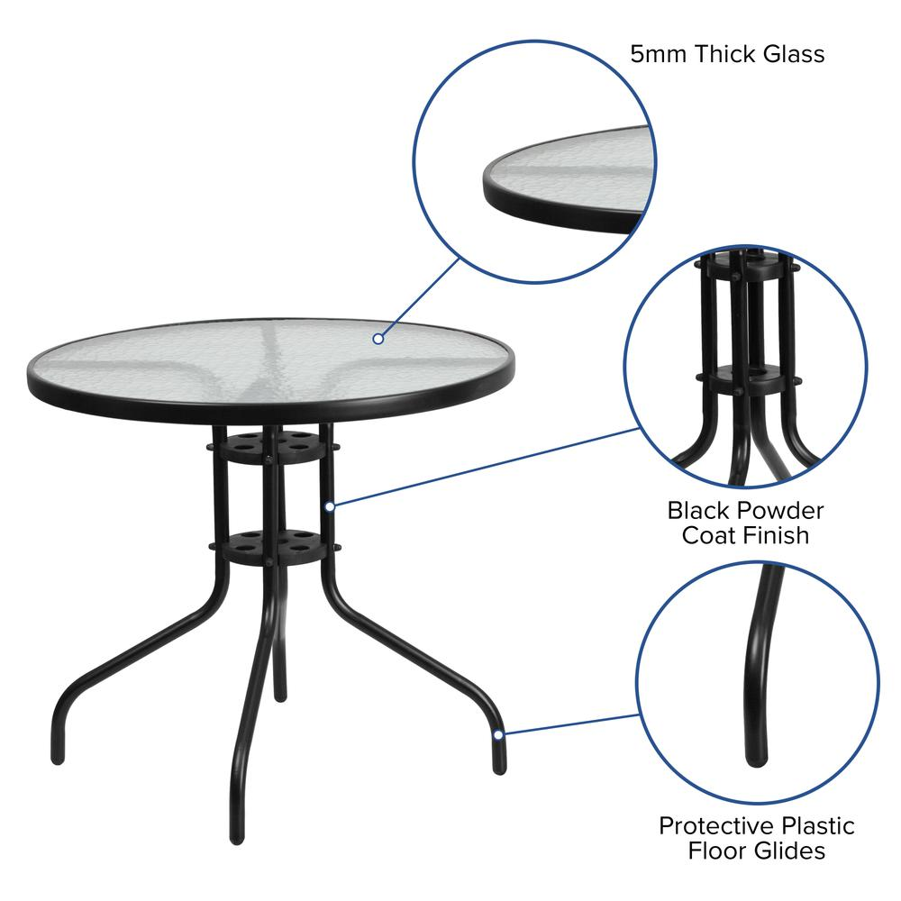 5 Piece Outdoor Patio Dining Set - Tempered Glass Table, Stackable Chairs