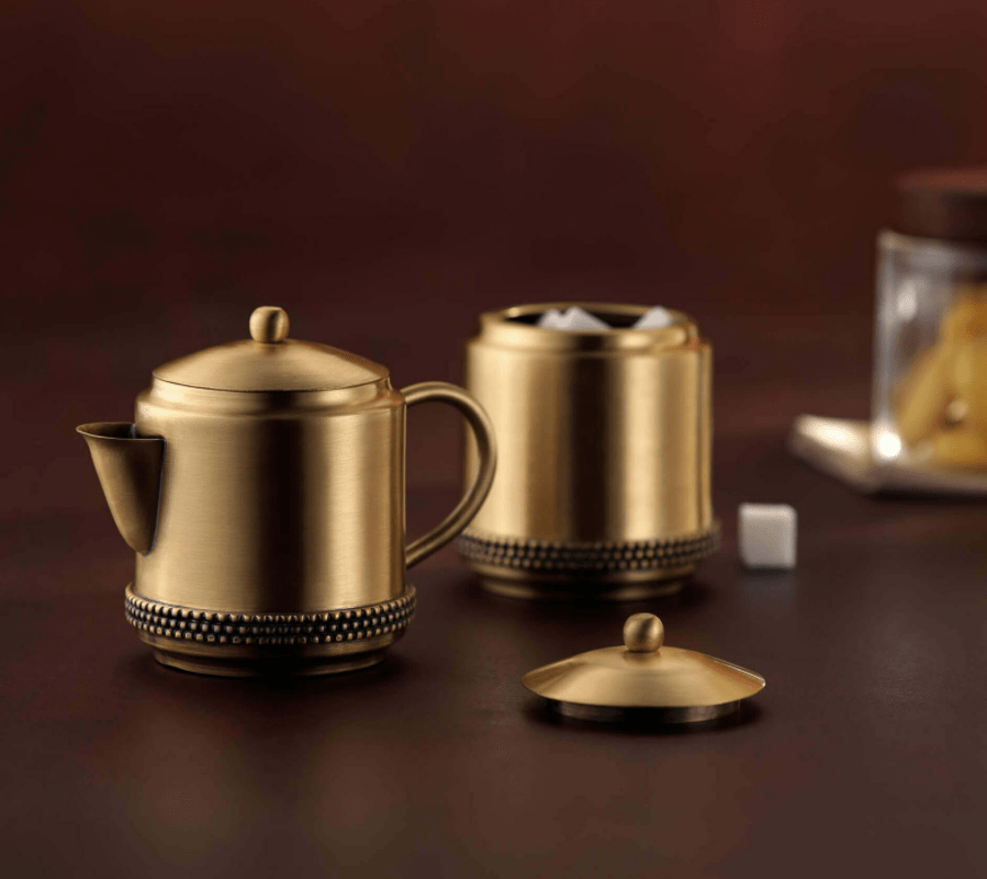 Handmade Luxury Brass Mug & Sugar Pot Set - Gold Color