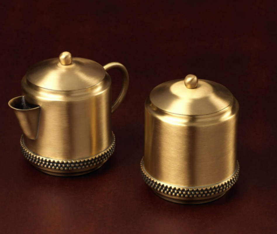 Handmade Luxury Brass Mug & Sugar Pot Set - Gold Color