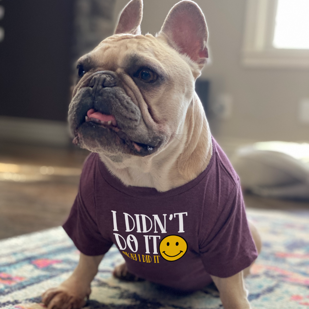 I Didn't Do it Smiley Face Dog Shirt - Funny Mischievous Pet Apparel