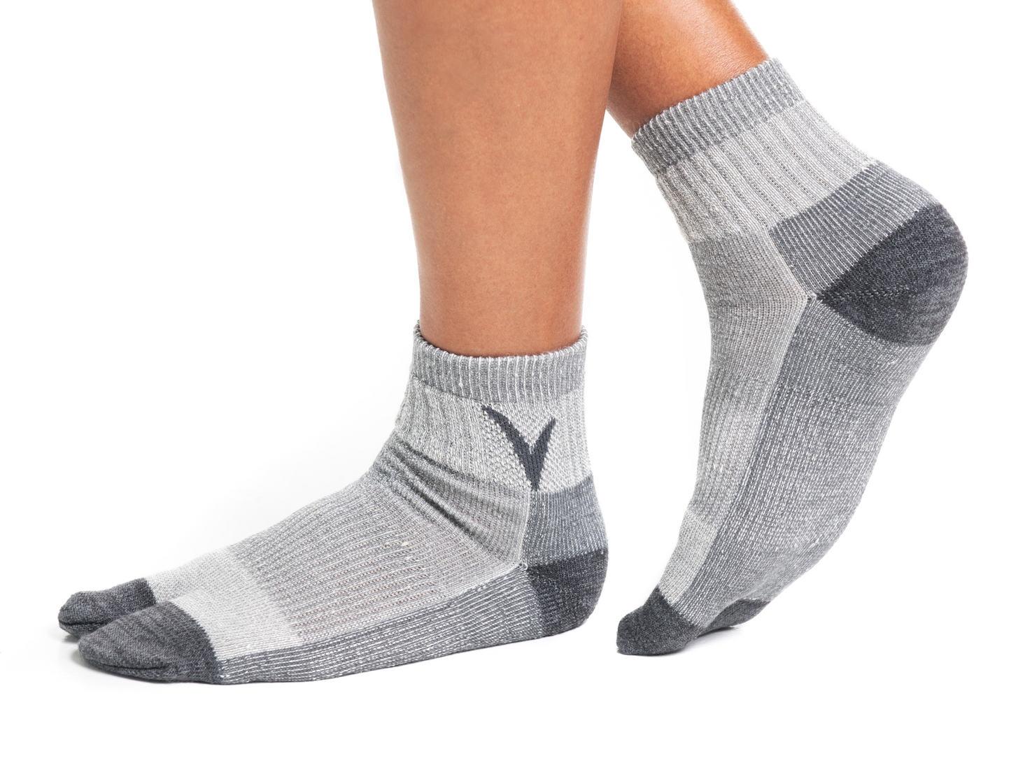 3 Pairs Wool Light Grey V-Toe Tabi Socks for Hiking or Casual Flip-Flops