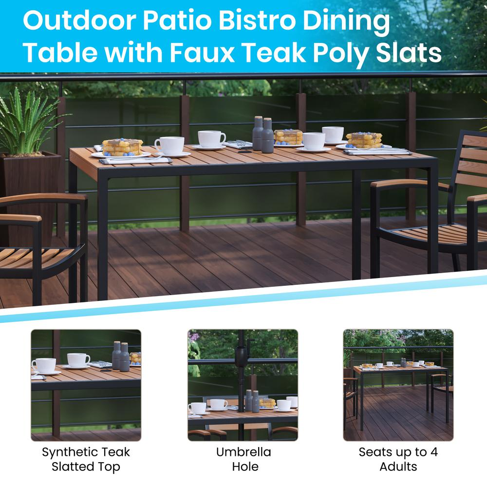 3 Piece Outdoor Patio Table Set - Synthetic Teak Table with Teal Umbrella and Base