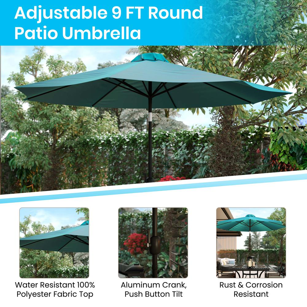 3 Piece Outdoor Patio Table Set - Synthetic Teak Table with Teal Umbrella and Base