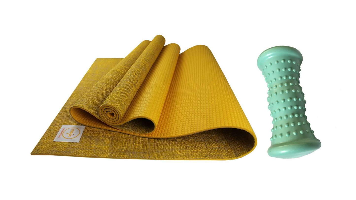 Maji Sports Jute Premium Eco Yoga Mat + Foot Massager (7.5cm x 17.5cm) - Durable & Non-Toxic