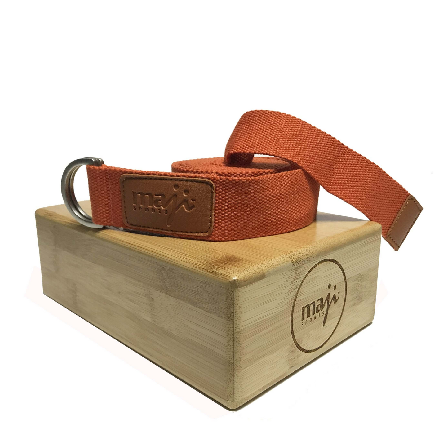 Maji Sports Bamboo Yoga Block & Strap Combo