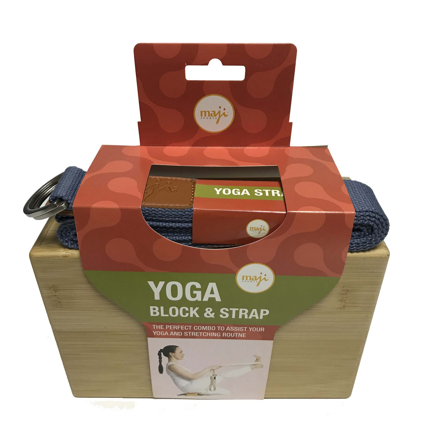 Maji Sports Bamboo Yoga Block & Strap Combo