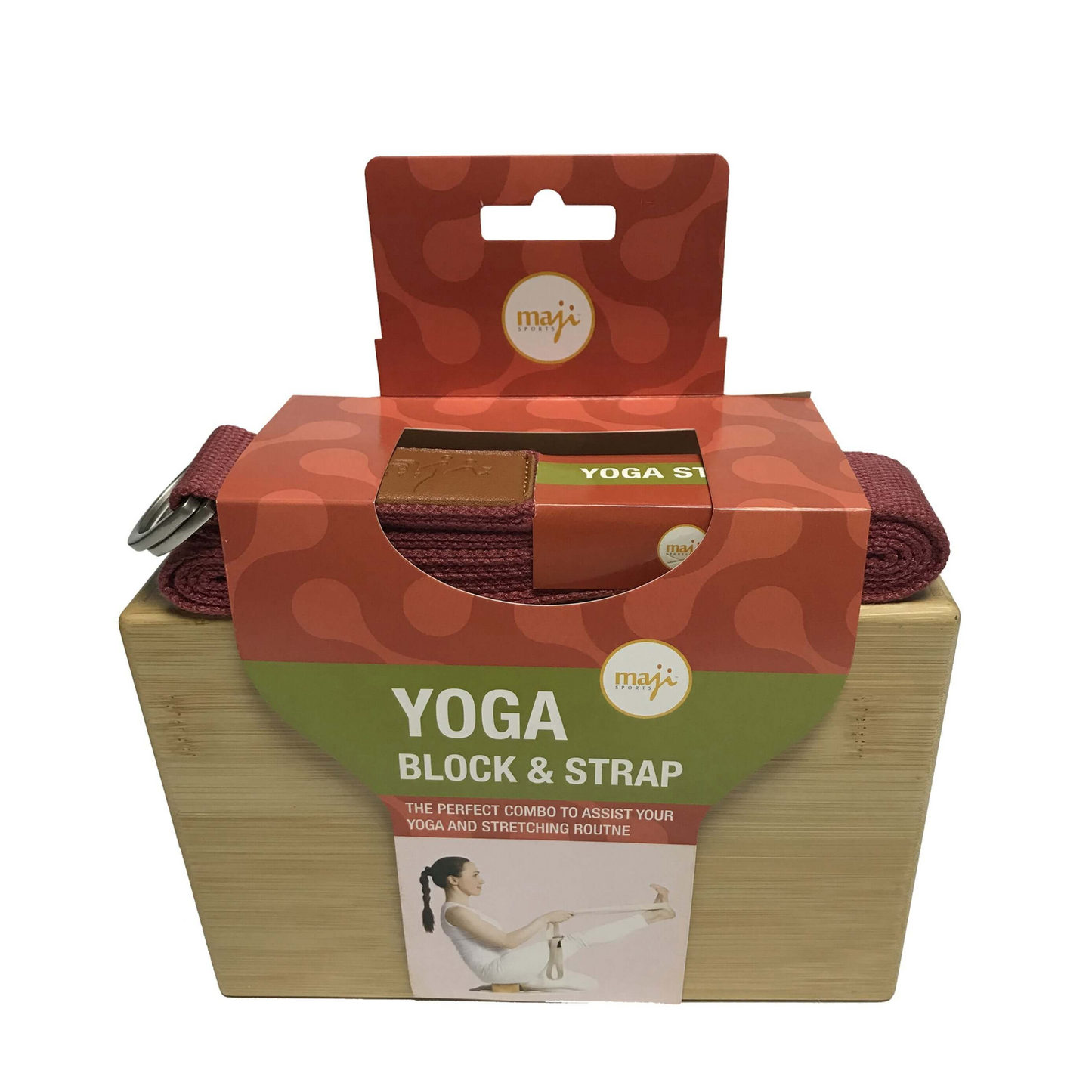 Maji Sports Bamboo Yoga Block & Strap Combo