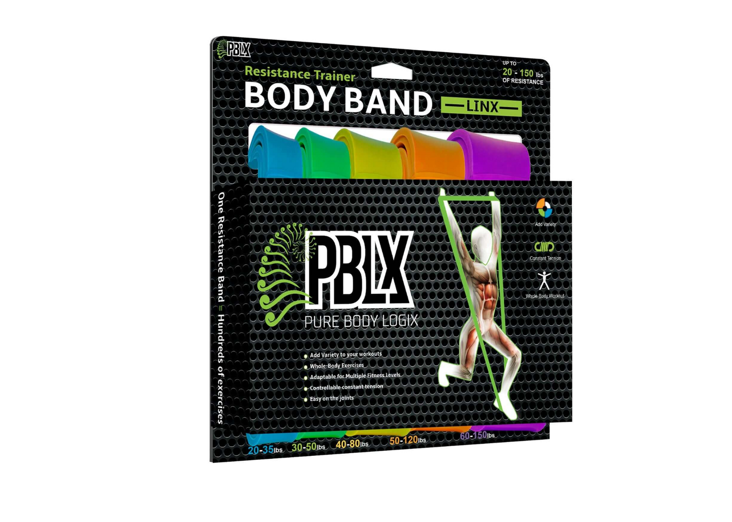 PBLX Deluxe Body Bands Bundle 20-150 lbs - Strengthen and Tone Your Lower Body