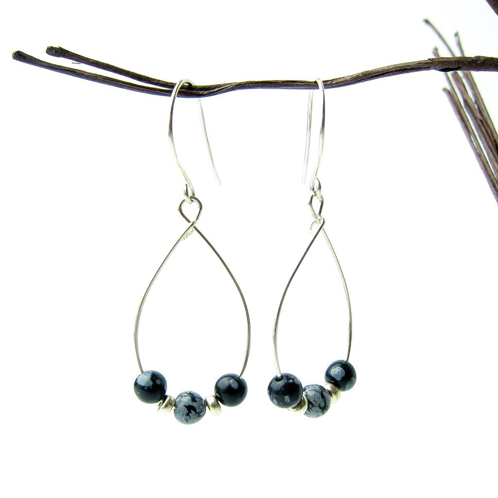 Handmade Snowflake Obsidian Sterling Silver Earrings | Eco-Friendly Jewelry