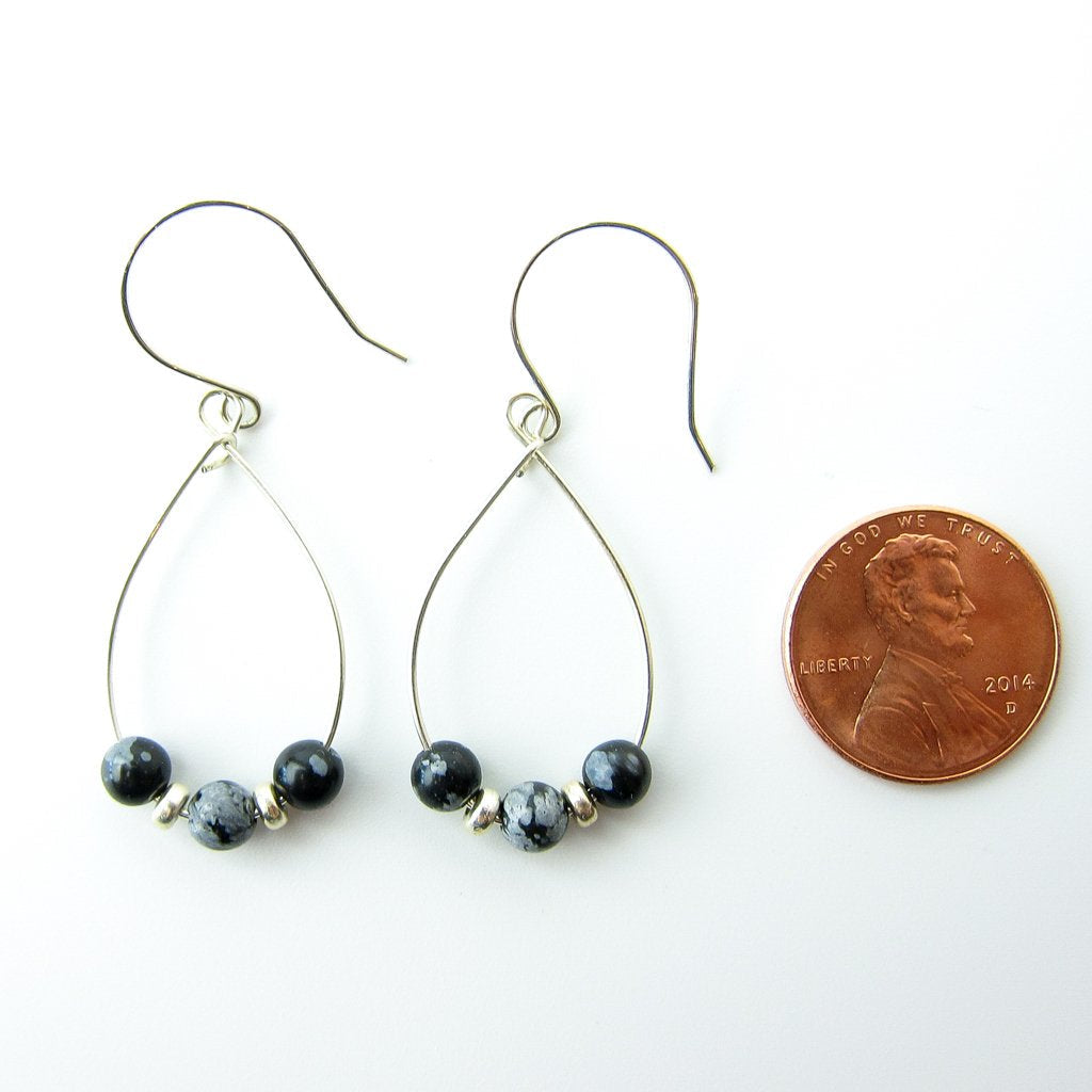 Handmade Snowflake Obsidian Sterling Silver Earrings | Eco-Friendly Jewelry