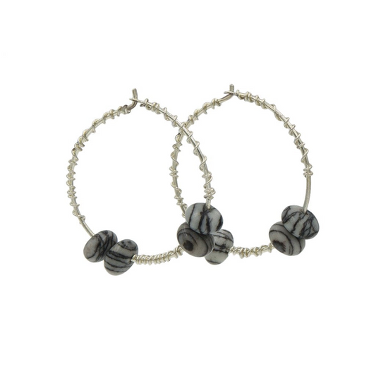 Handmade Silk Stone Sterling Silver Hoops Earrings | Eco-Friendly Jewelry