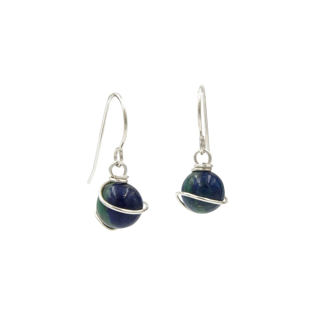 Handmade Azurite | Wrapped Sterling Silver Earrings | Eco-Friendly Jewelry | Hypoallergenic & Nickel-Free | Natural Stone