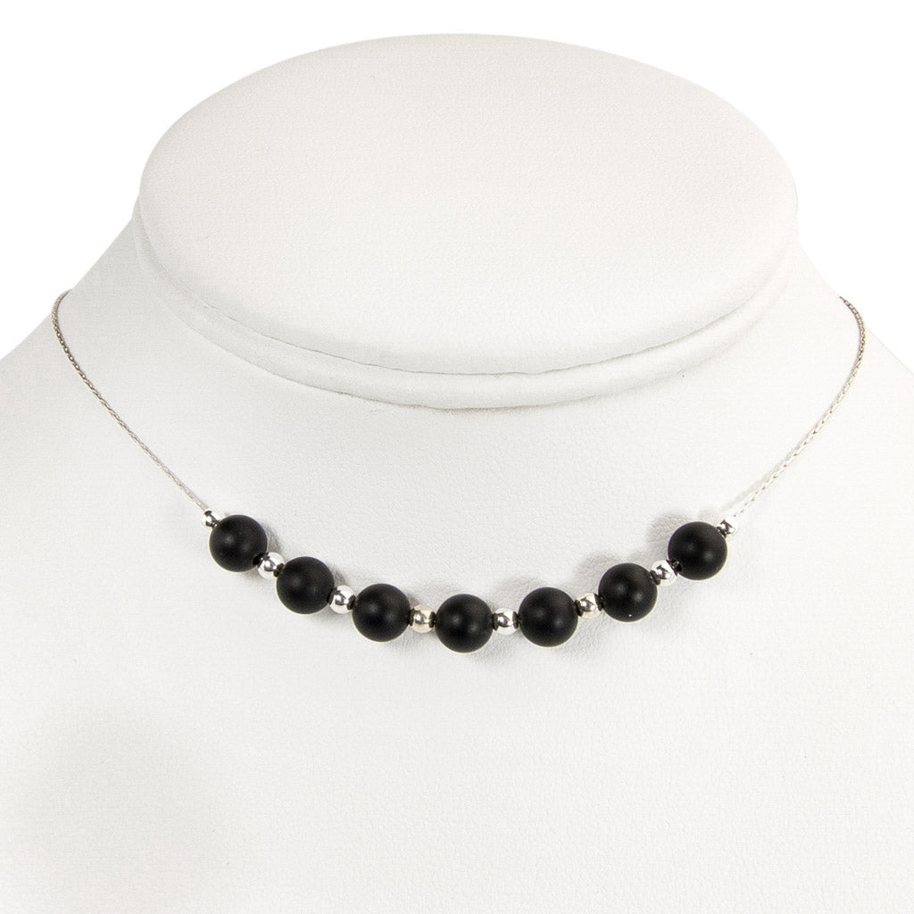 Handmade Black Agate Sterling Silver Necklace | Eco-Friendly Jewelry | Adjustable Length | Hypoallergenic & Nickel-Free | Natural Stone