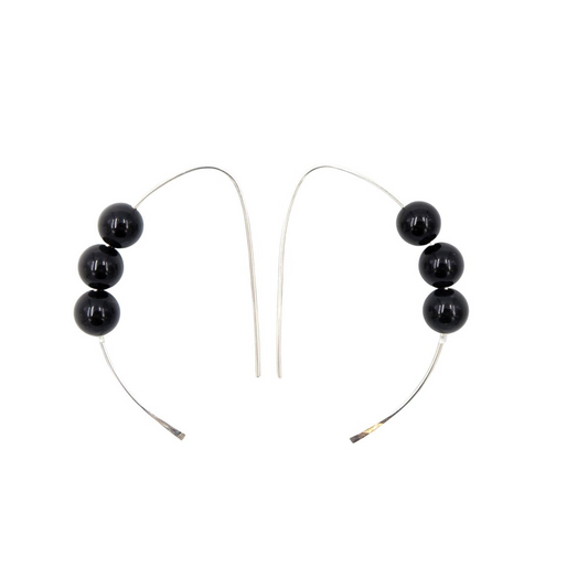 Handmade Black Onyx Curves Hammered Sterling Silver Earrings