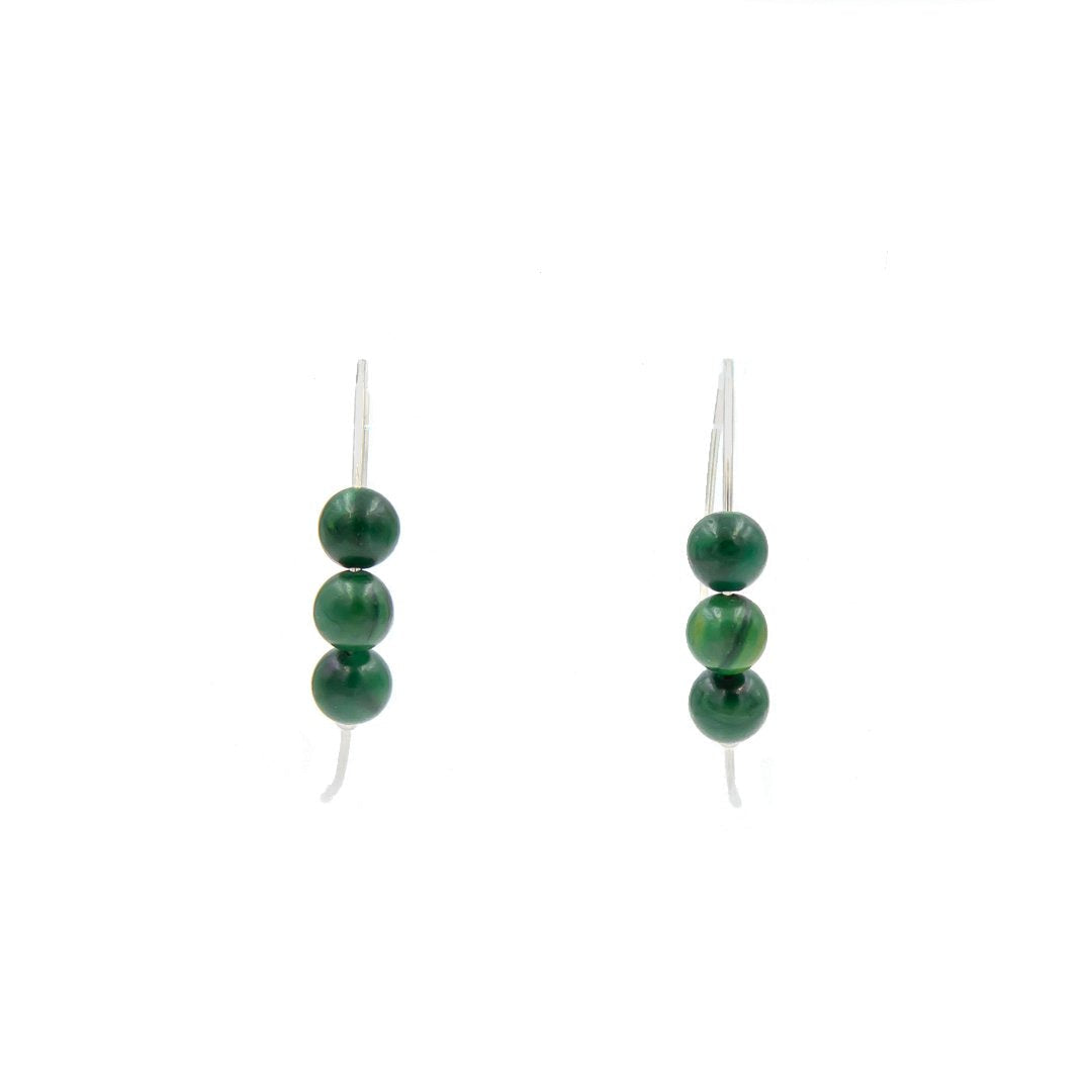 Handmade Green Verdite Curves Hammered Sterling Silver Earrings