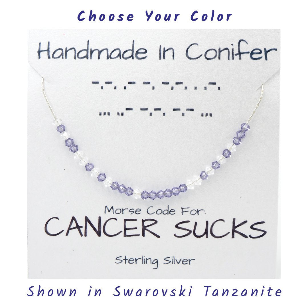 Handmade CANCER SUCKS Morse Code Silver Necklace | Eco-Friendly Jewelry | Adjustable Length | Hypoallergenic & Nickel-Free