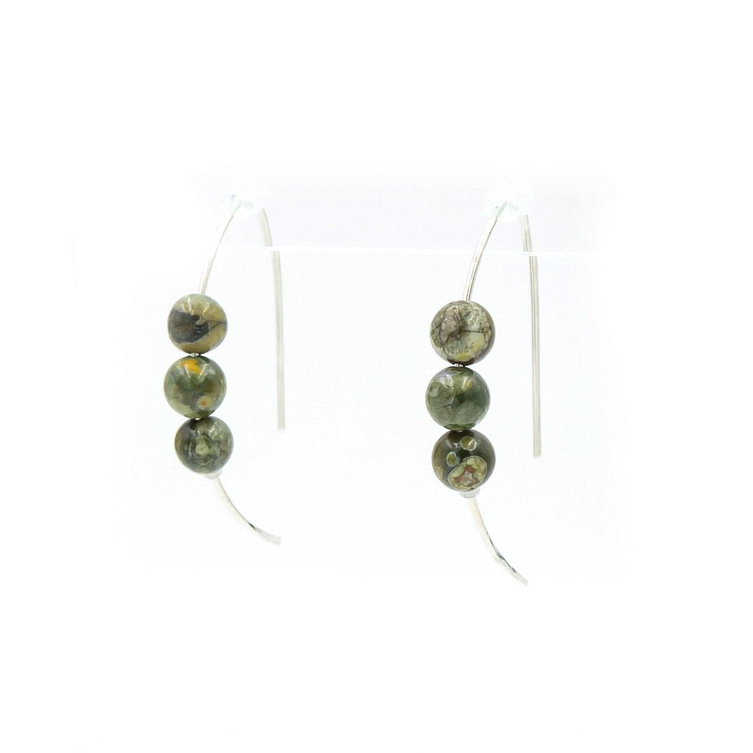 Handmade Rainforest Jasper Curves Earrings | Hammered Sterling Silver | Eco-Friendly Jewelry