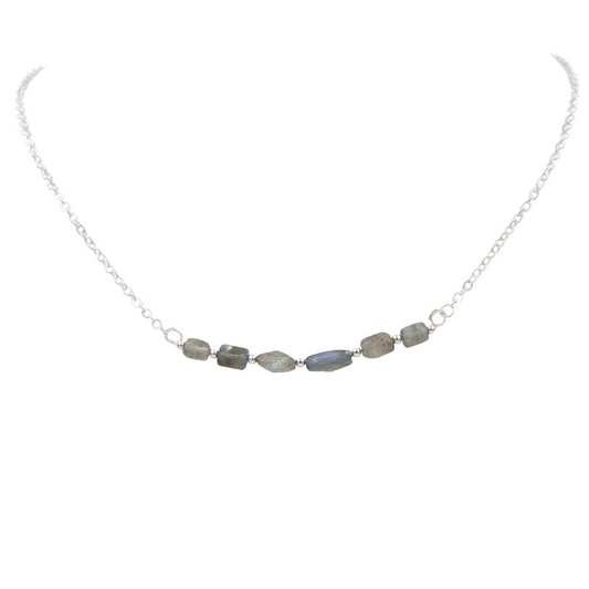 Handmade Iridescent Labradorite Silver Necklace | Eco-Friendly Jewelry | Adjustable Length | Hypoallergenic & Nickel-Free | Natural Stone
