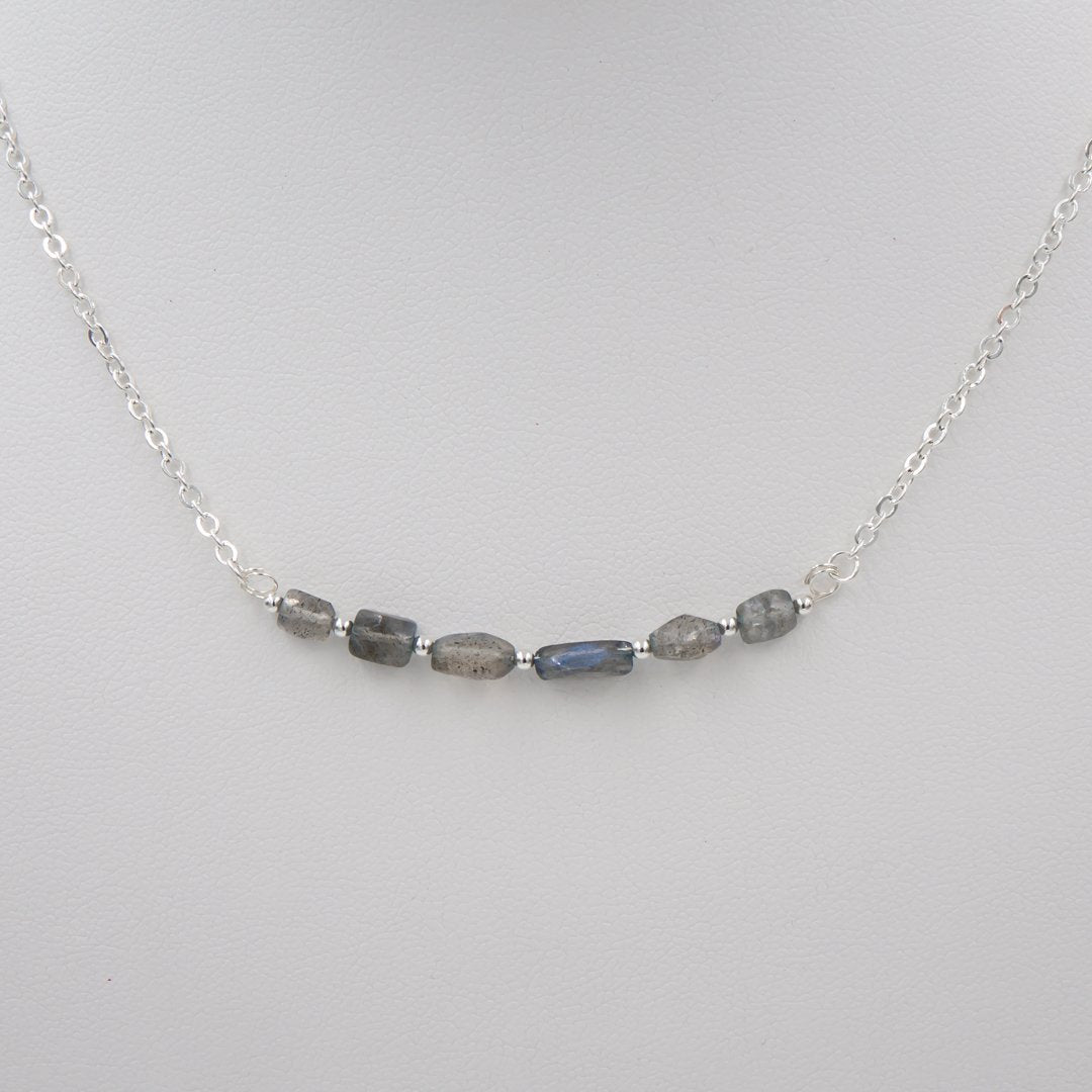 Handmade Iridescent Labradorite Silver Necklace | Eco-Friendly Jewelry | Adjustable Length | Hypoallergenic & Nickel-Free | Natural Stone