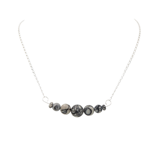 Handmade Artistic Silk Stone Sterling Silver Bar Necklace | Adjustable Length | Hypoallergenic & Nickel-Free