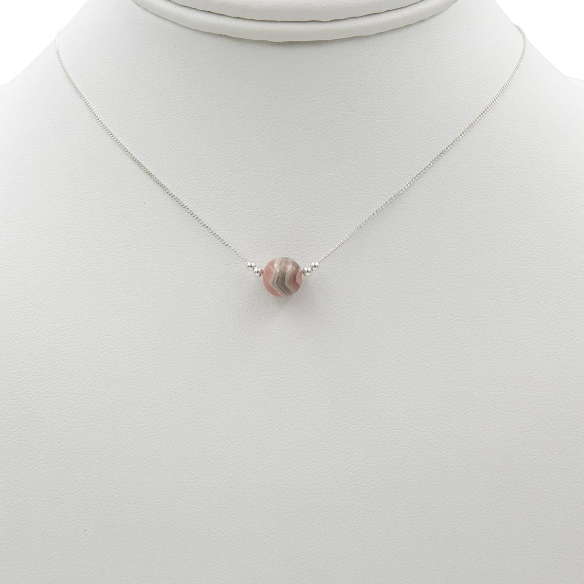 Handmade Rhodochrosite Sterling Silver Solitaire Necklace | Eco-Friendly Jewelry | Adjustable Length | Hypoallergenic & Nickel-Free | Natural Stone