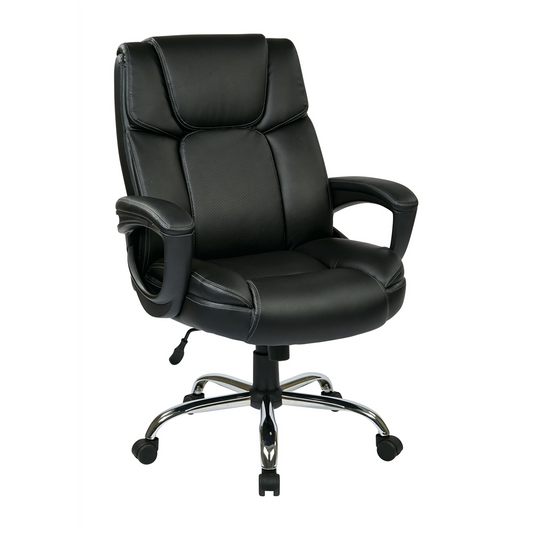 Executive Eco-Leather Big Mans Chair - Padded Loop Arms, Chrome Base, 350 lbs Capacity