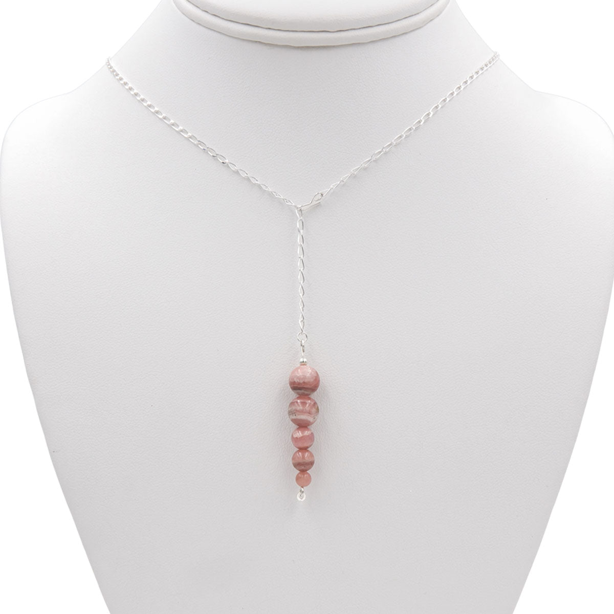 Handmade Rhodochrosite Sterling Silver Lariat Necklace | Eco-Friendly Jewelry | Adjustable Length | Hypoallergenic & Nickel-Free | Natural Stone