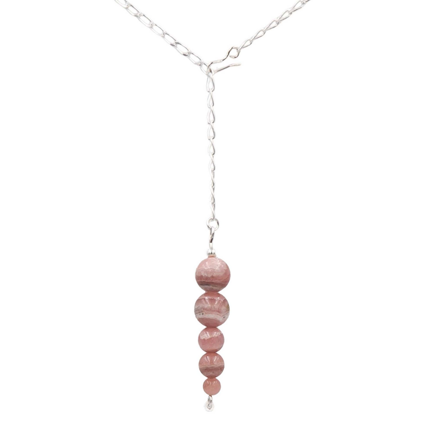 Handmade Rhodochrosite Sterling Silver Lariat Necklace | Eco-Friendly Jewelry | Adjustable Length | Hypoallergenic & Nickel-Free | Natural Stone